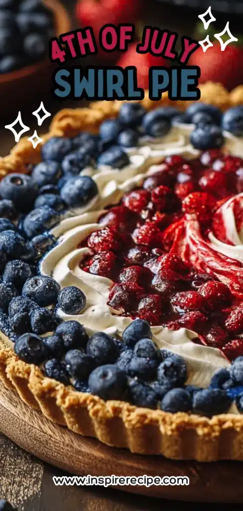 Tart with cream filling, red berry compote swirl, and ring of fresh blueberries in a golden crust