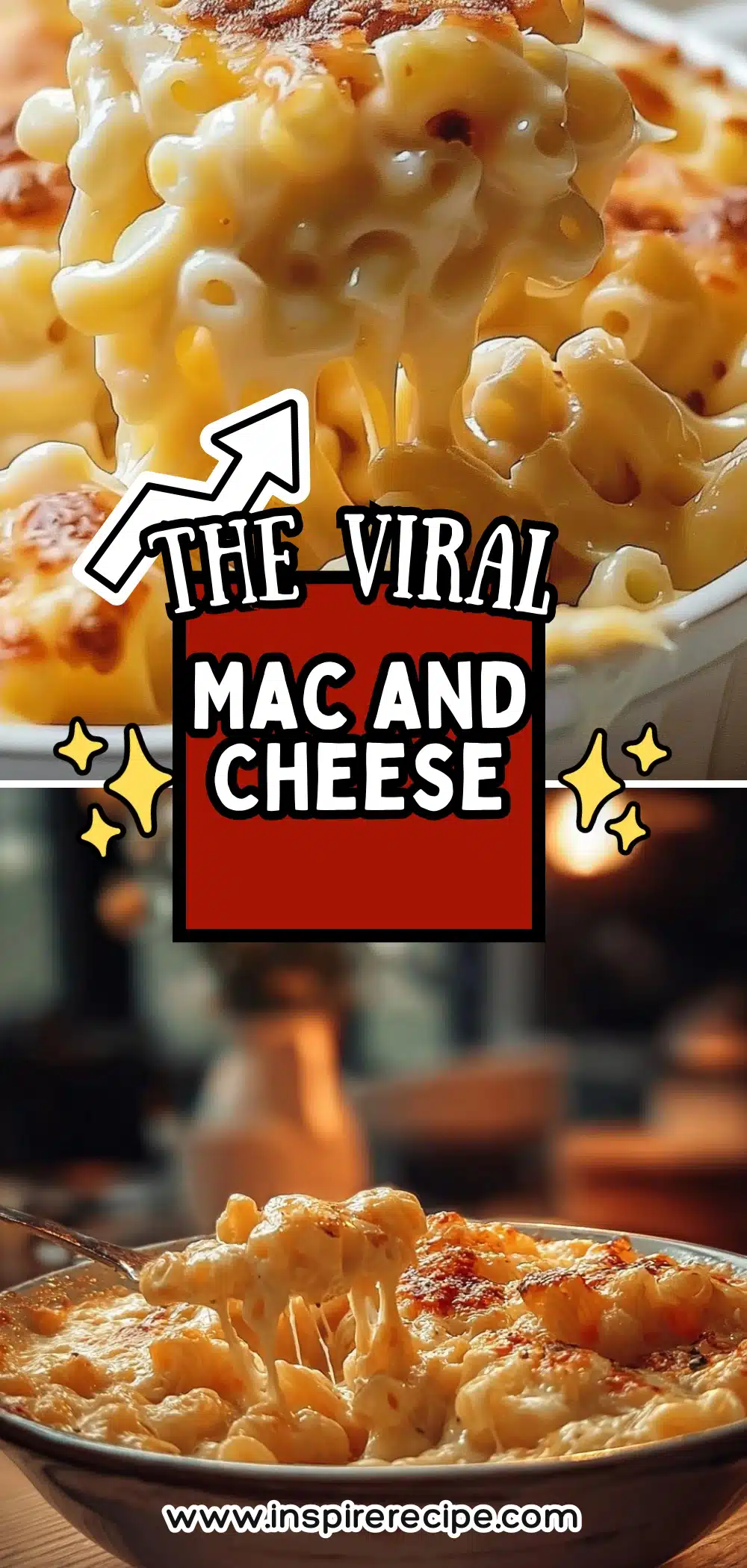 Cheesy baked macaroni and cheese with a golden crust, served hot in a bowl.