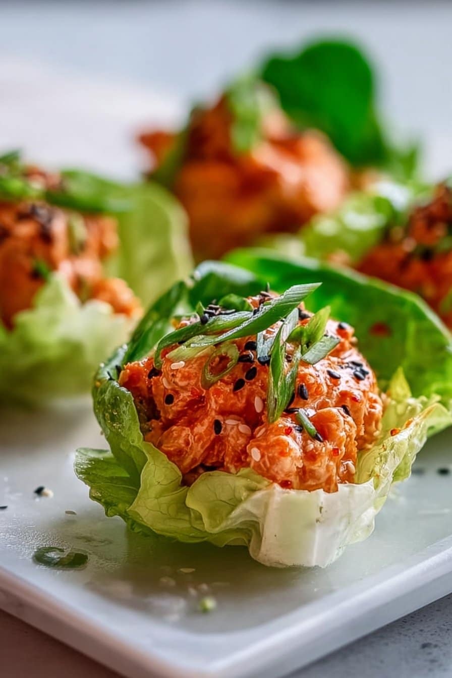 Spicy Salmon Sushi Bake Lettuce Cups