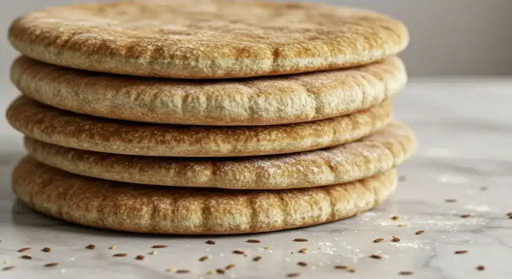 Stack of freshly baked pita bread.