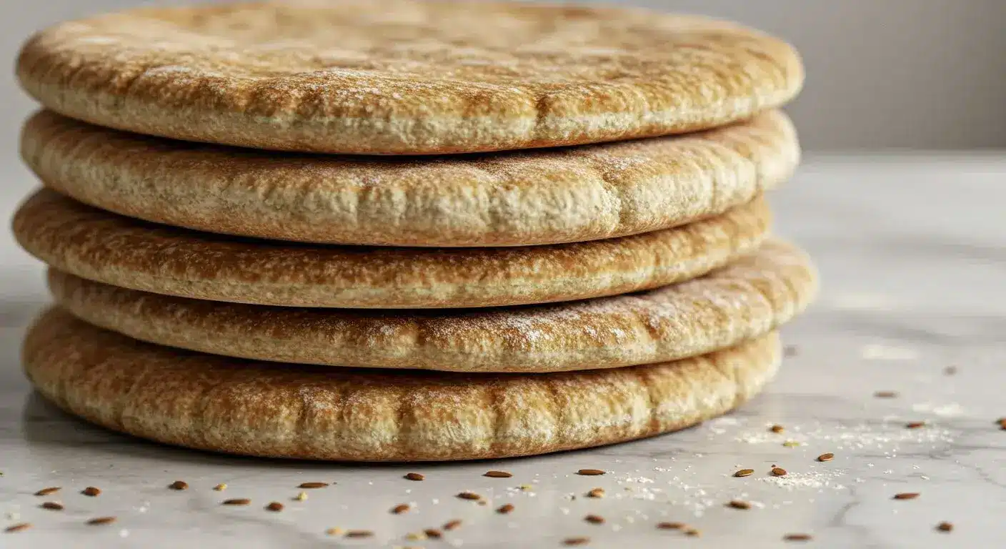 Stack of freshly baked pita bread.