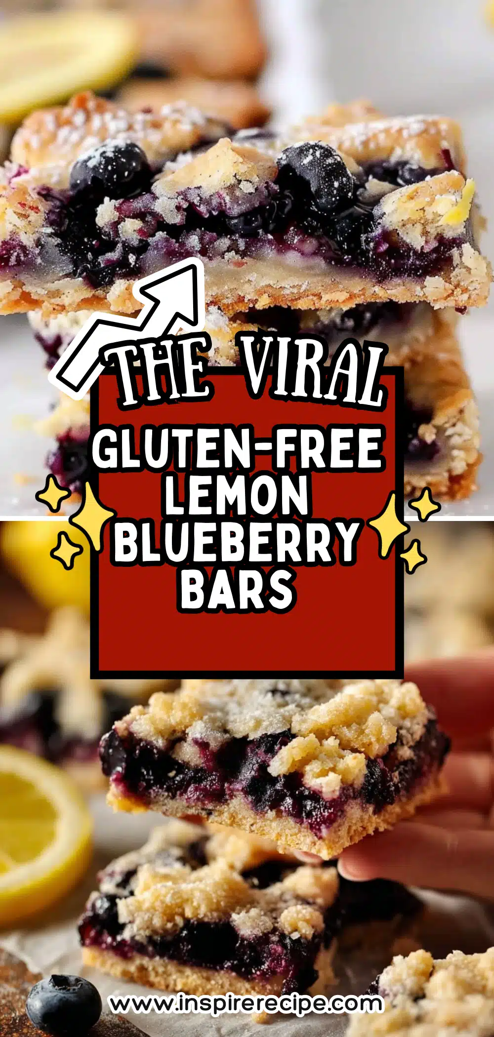 Gluten‑free crumb bars with lemony blueberry filling and a buttery crumble topping.