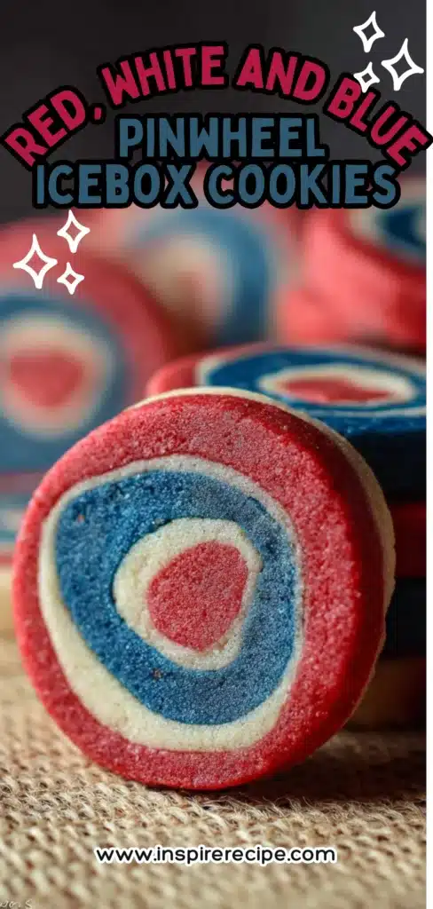 Slice of red, white, and blue layered cake topped with whipped frosting, sprinkles, and blueberries on a black plate.
