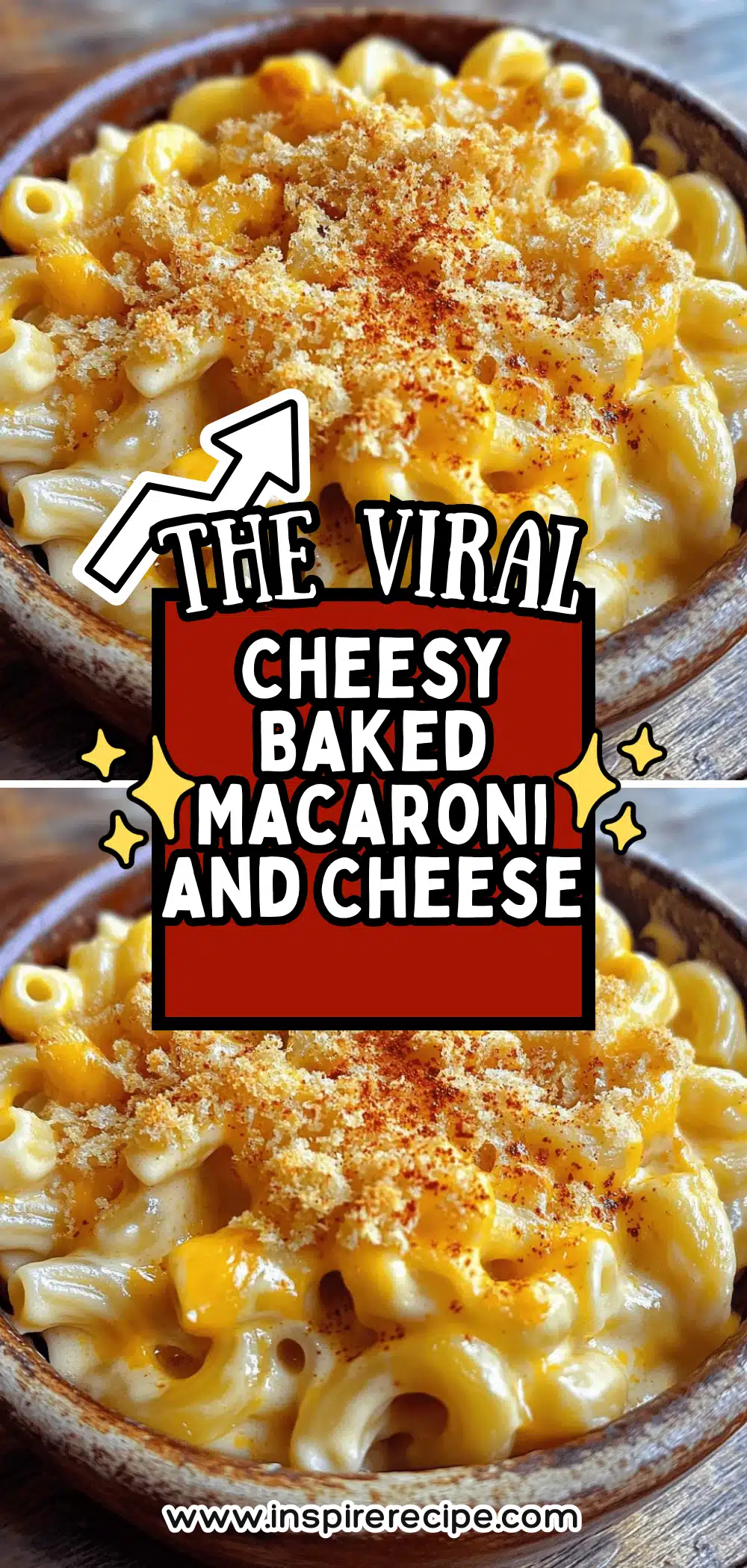 Creamy baked mac and cheese topped with golden, crispy breadcrumbs.