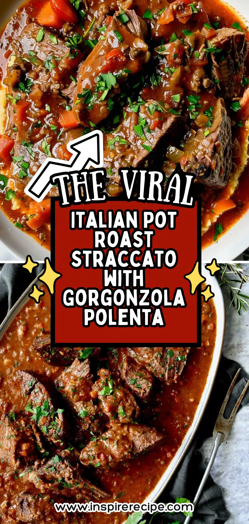 Italian-style pot roast in tomato-herb sauce served over creamy gorgonzola polenta.