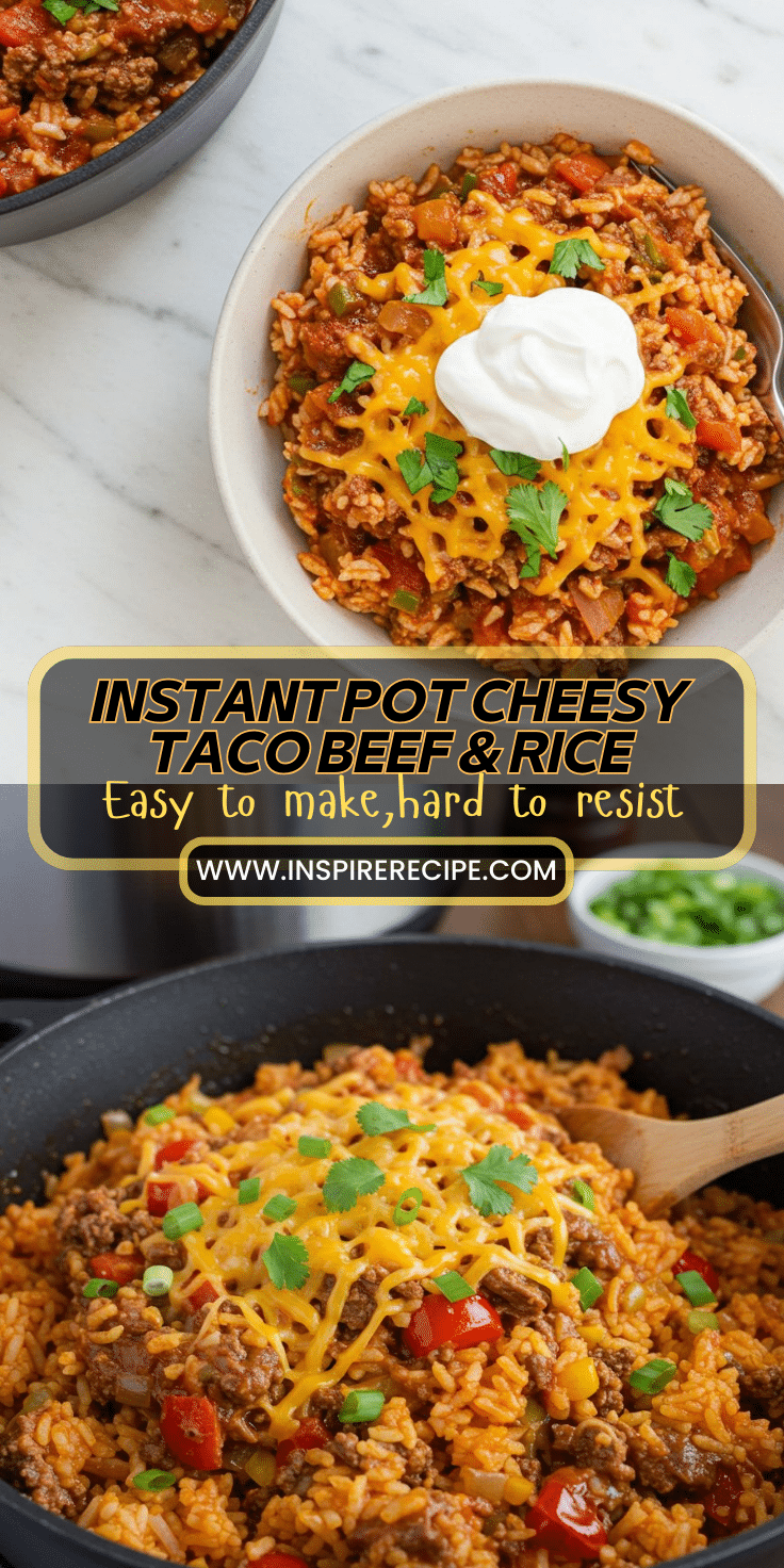 Cheesy taco beef and rice topped with cheddar and sour cream in a bowl.