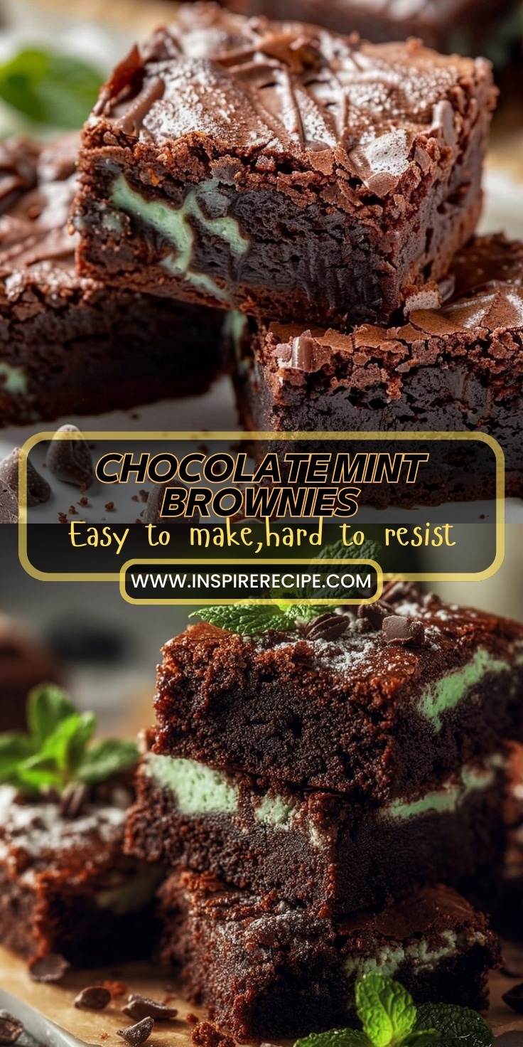 Chocolate brownies with mint swirls, stacked and garnished with mint leaves