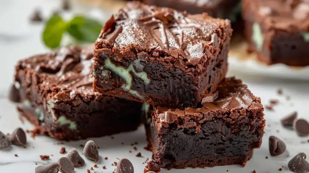 Deliciously fudgy chocolate mint brownies topped with mint frosting