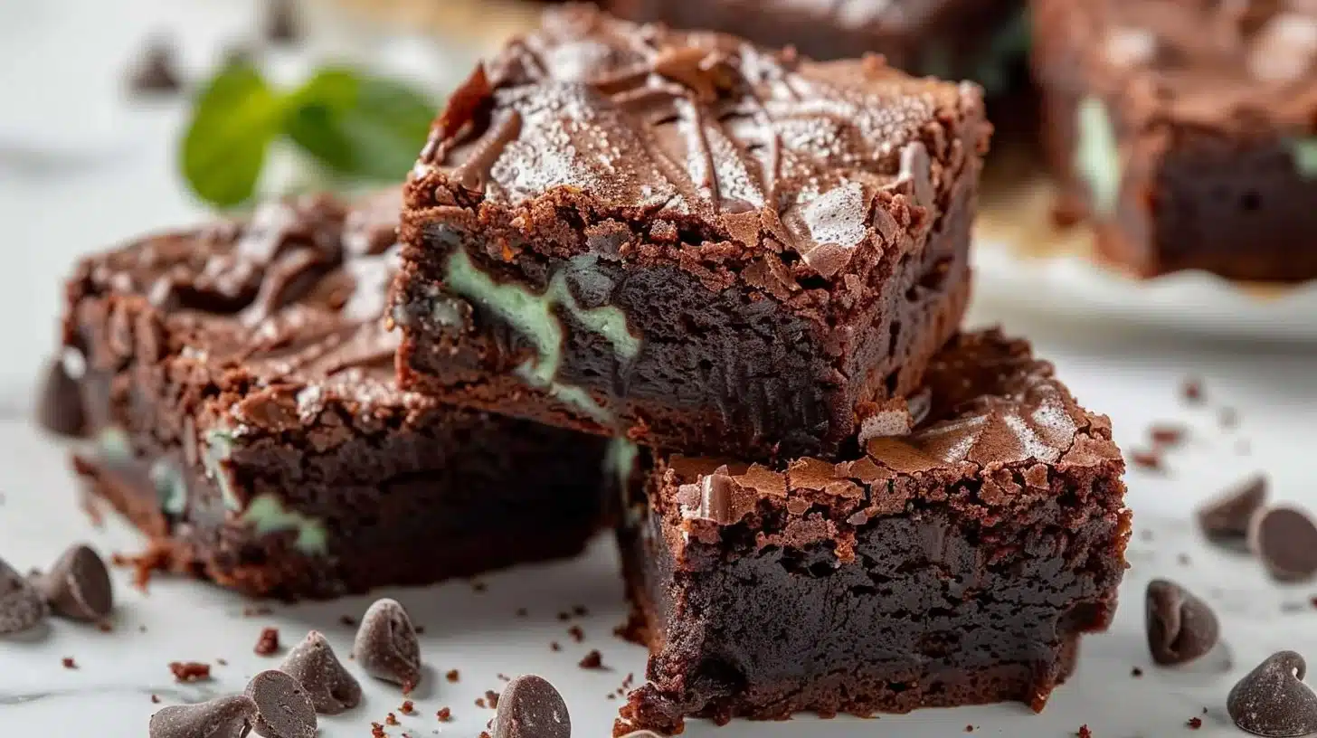Deliciously fudgy chocolate mint brownies topped with mint frosting