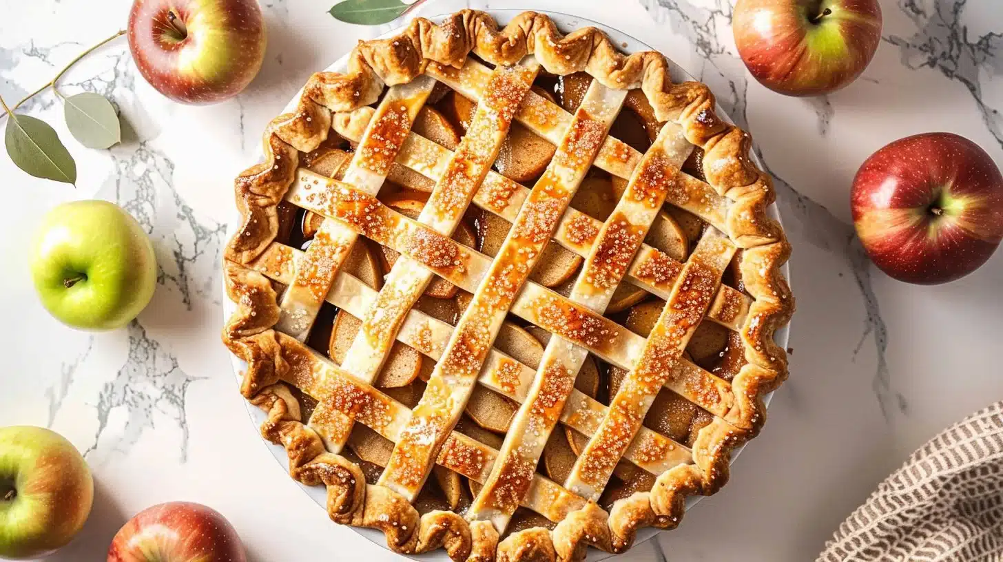 Lattice apple pie with flaky crust and spiced apple filling