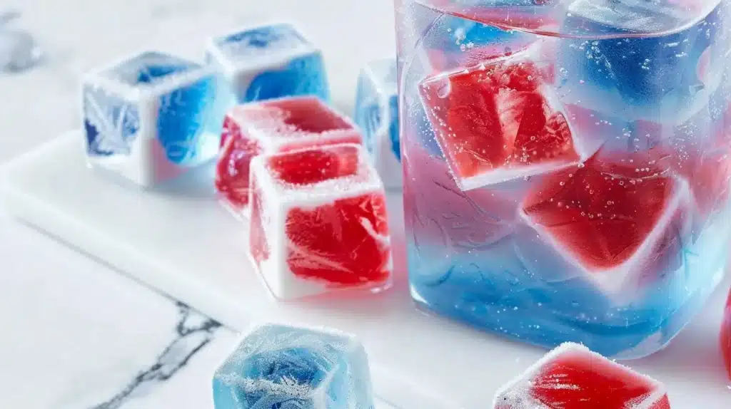 Red, White, and Blue ice cubes for festive drinks.