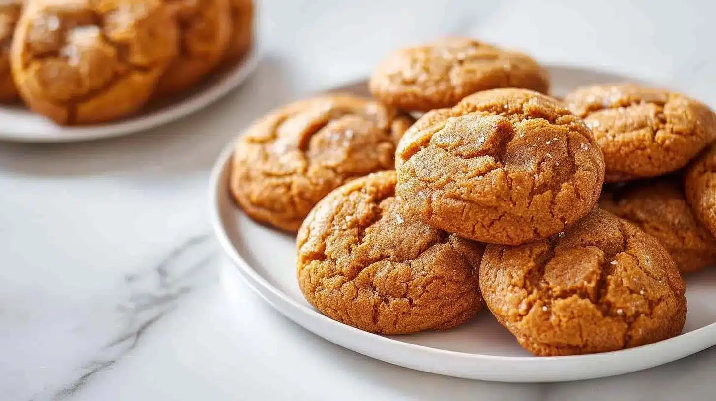 Soft baked maple pumpkin cookies with brown butter glaze on a plate