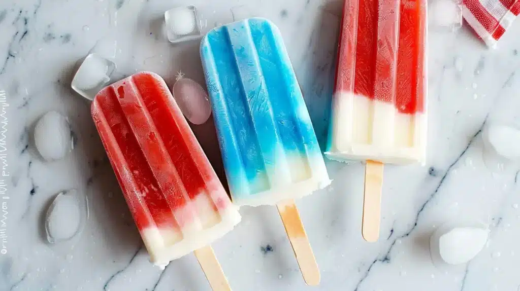 Vegan Red White & Blue Popsicles made with natural ingredients