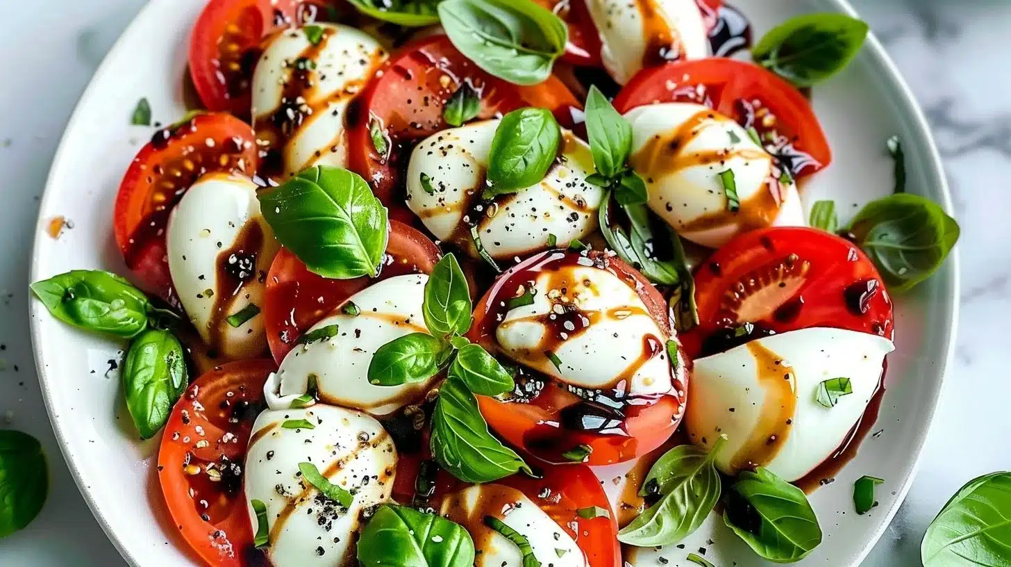 Delicious Caprese Salad with tomatoes, mozzarella cheese, and fresh basil