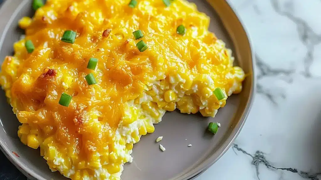 Cheddar Sweet Corn Delight dish featuring creamy cheddar and sweet corn
