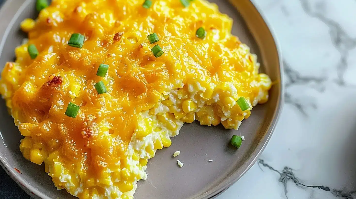 Cheddar Sweet Corn Delight dish featuring creamy cheddar and sweet corn