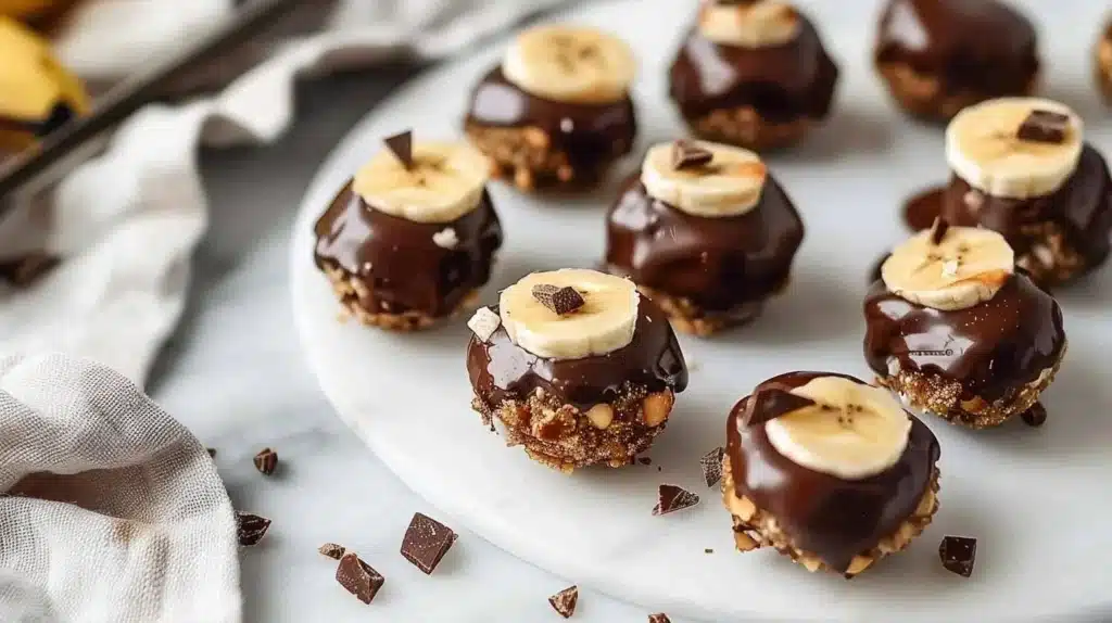 Delicious Chocolate Peanut Butter Banana Bites ready to be enjoyed