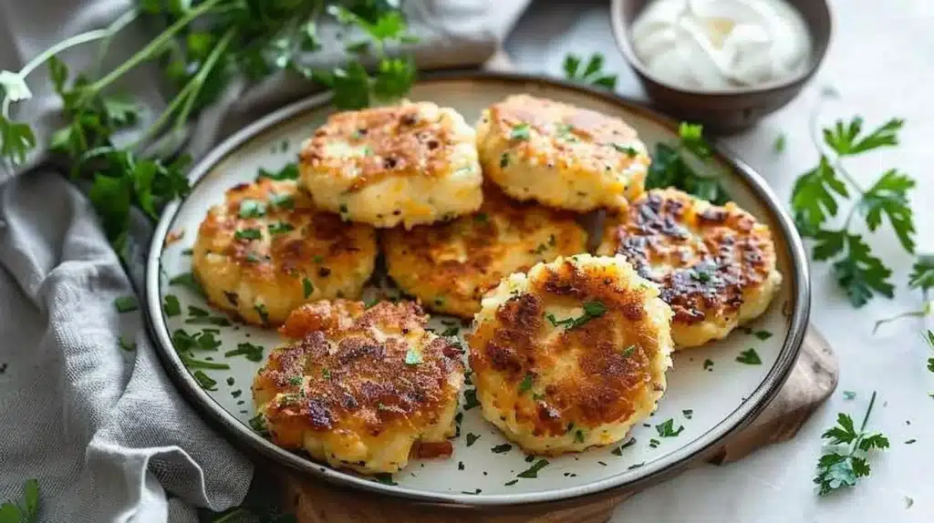 Golden-brown cottage cheese patties served with dipping sauce