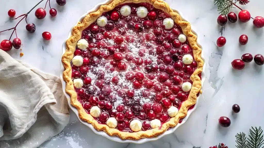 Delicious Cranberry Custard Pie with a flaky crust and vibrant cranberry filling