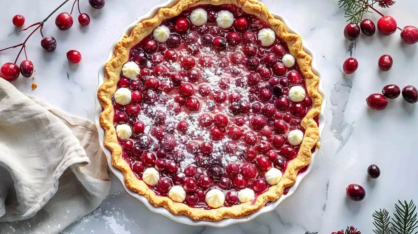 Delicious Cranberry Custard Pie with a flaky crust and vibrant cranberry filling