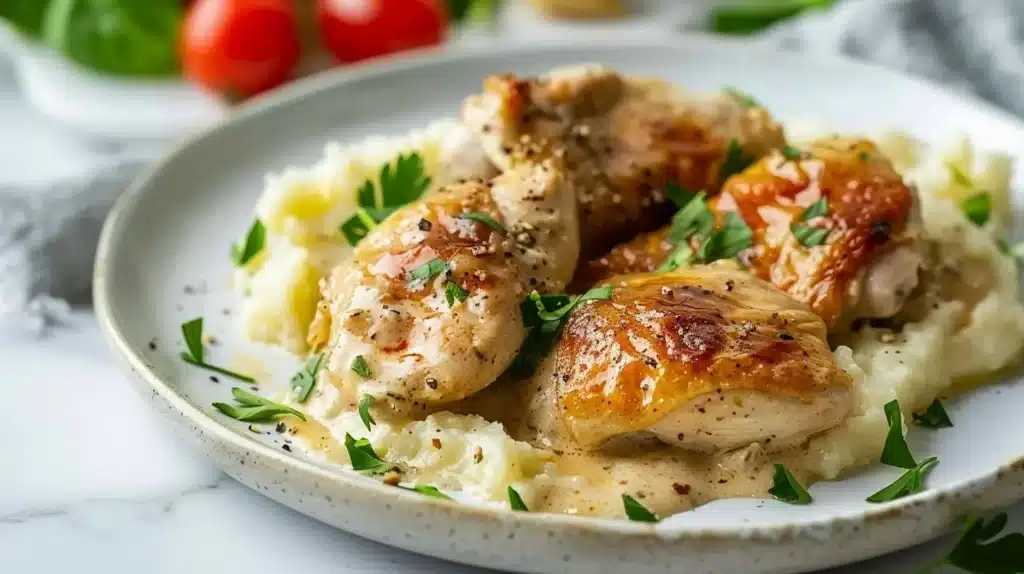 Delicious creamy Italian chicken served with herbs and spices