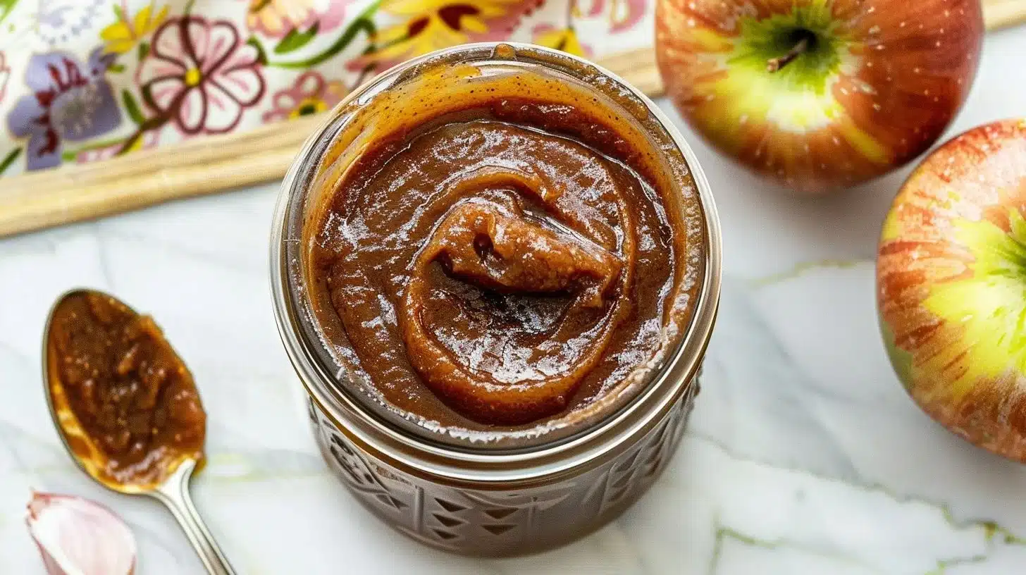 Homemade silky apple butter made from Macoun and McIntosh apples.