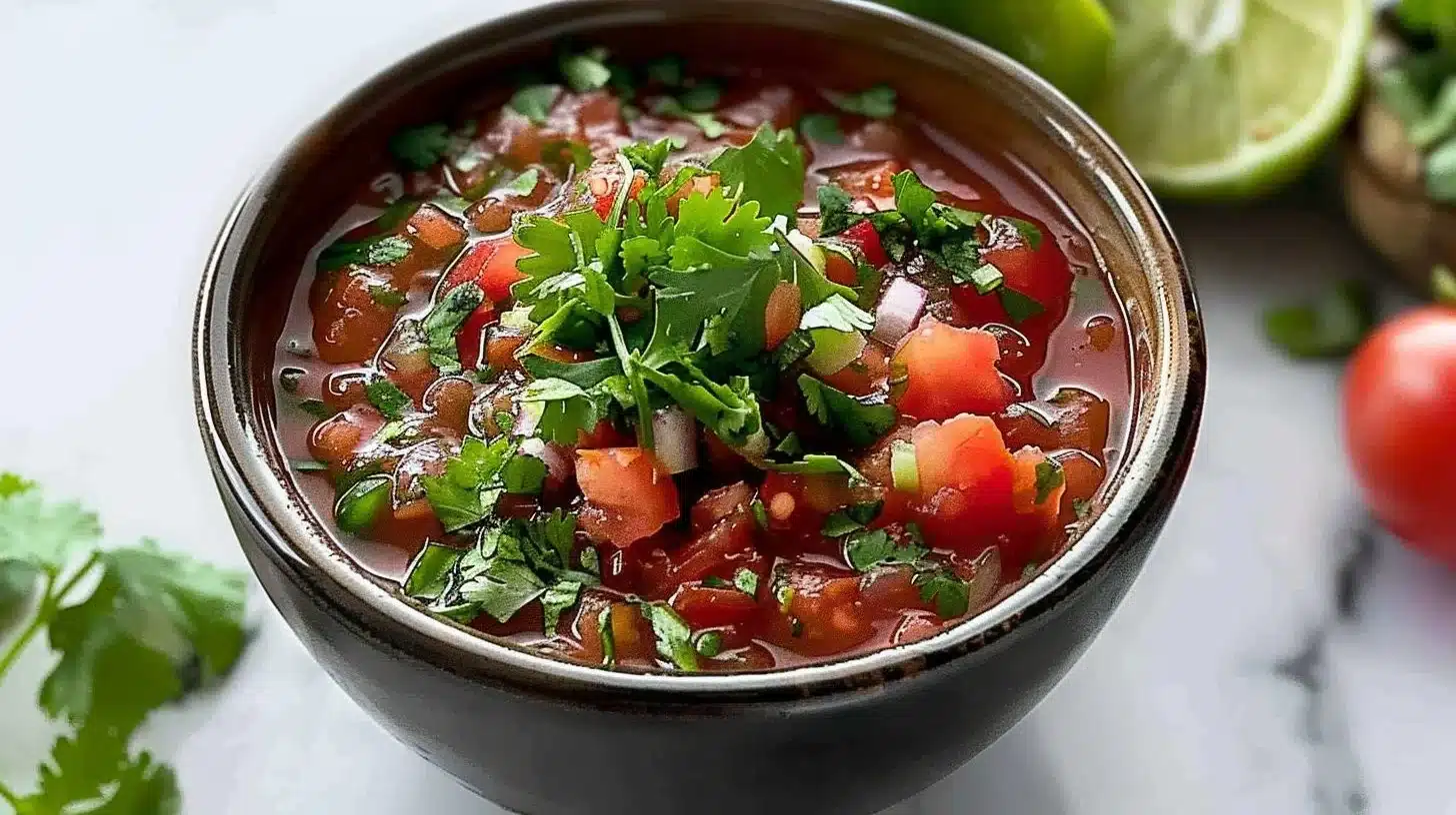 Bowl of homemade authentic Mexican salsa with fresh ingredients