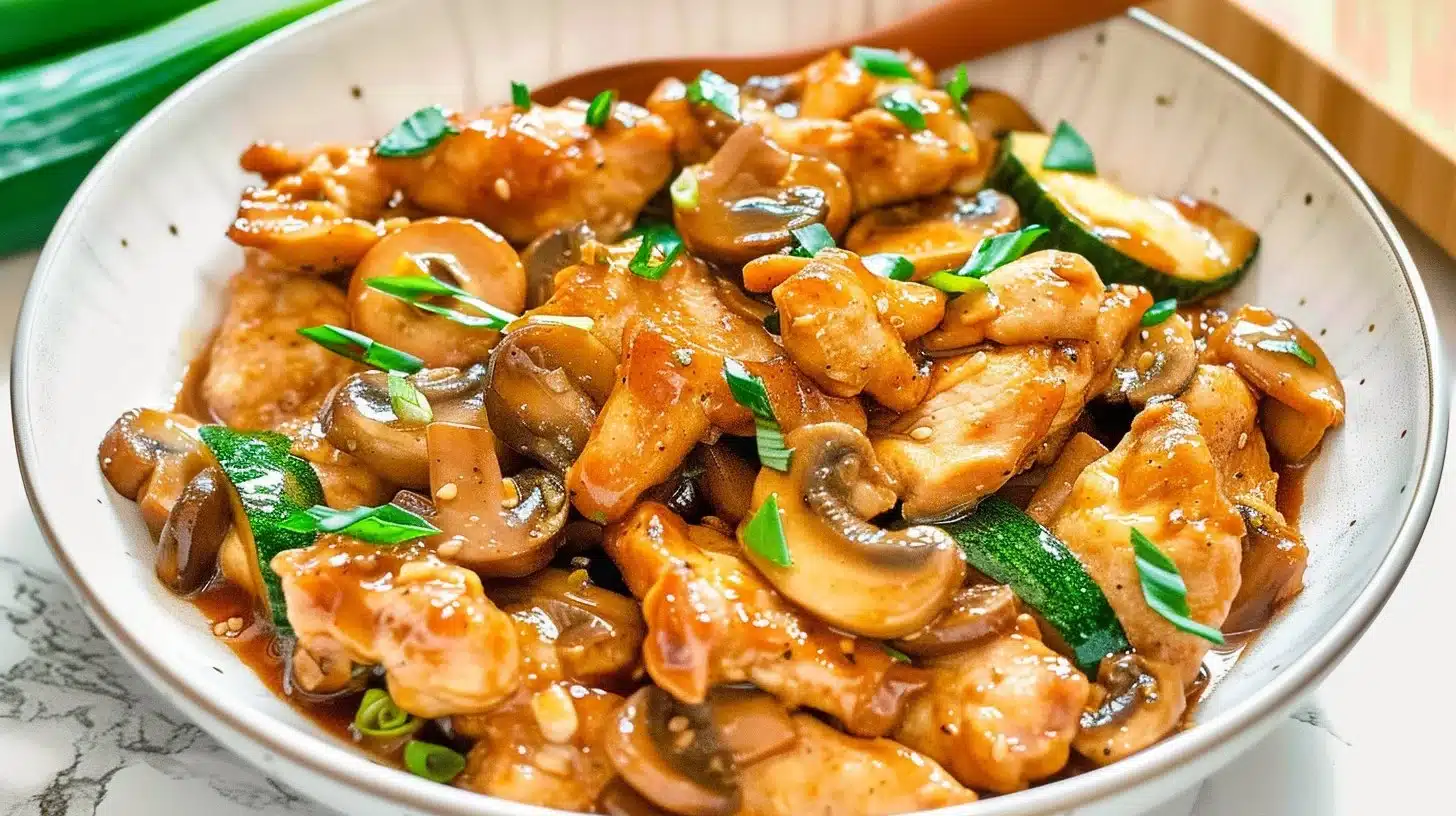 Panda Express Mushroom Chicken dish with tender chicken and flavorful mushrooms