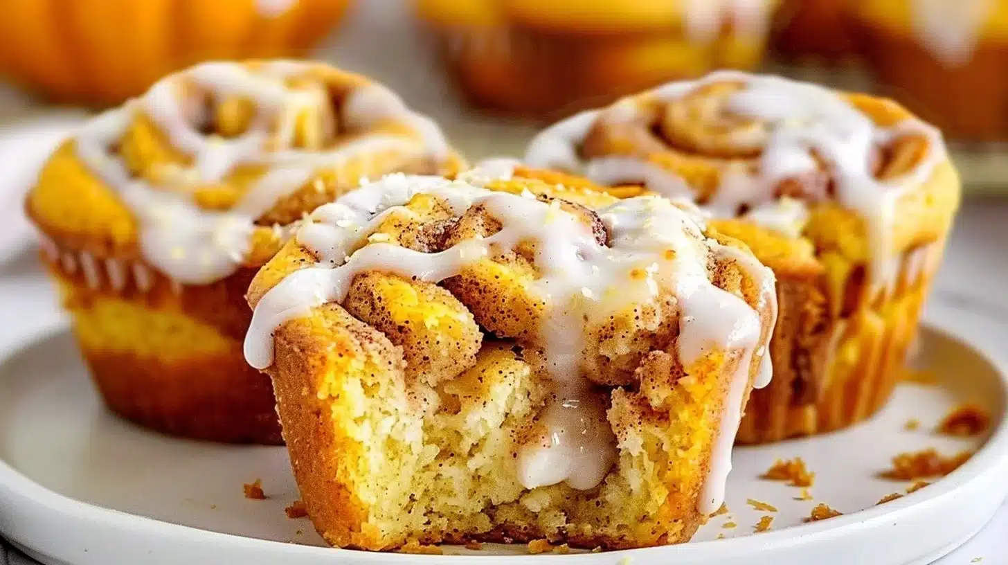 Pumpkin Cinnamon Roll Muffins baked and ready to enjoy