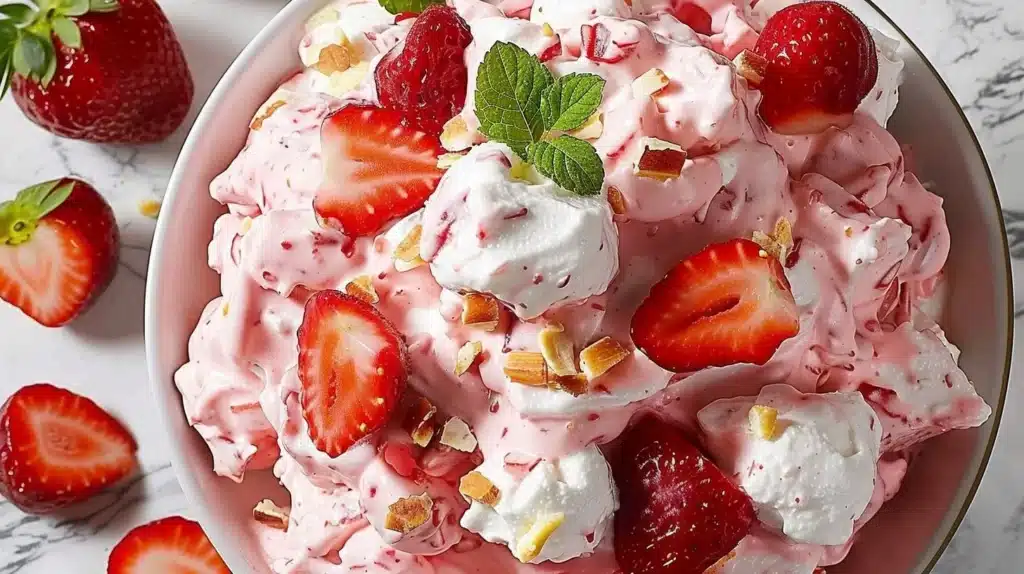 Delicious Strawberry Fluff Salad with fresh strawberries and creamy texture