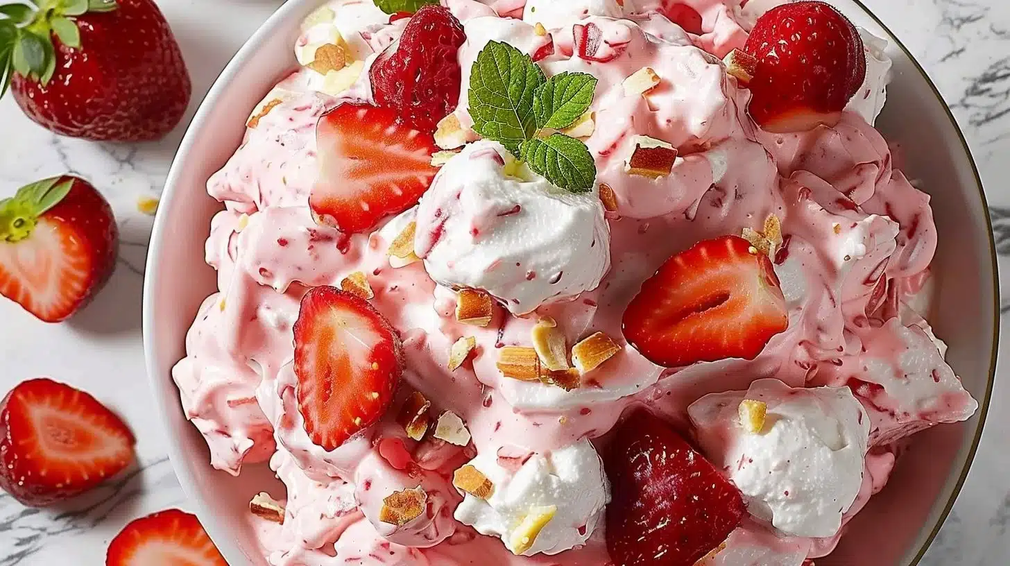 Delicious Strawberry Fluff Salad with fresh strawberries and creamy texture