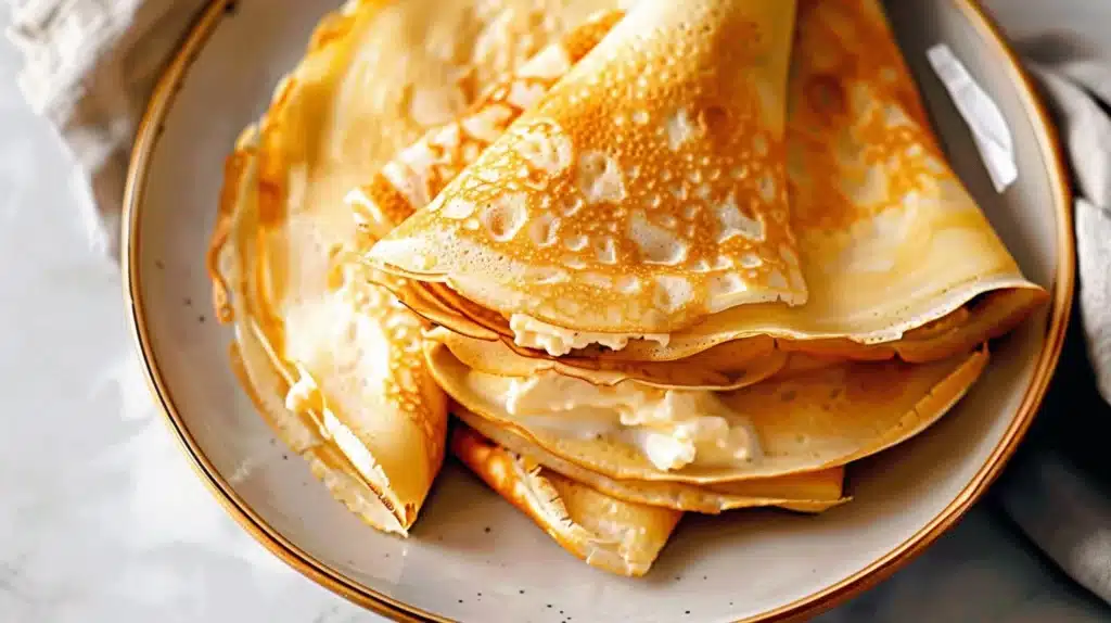 Crepes filled with cream cheese and topped with fresh fruit