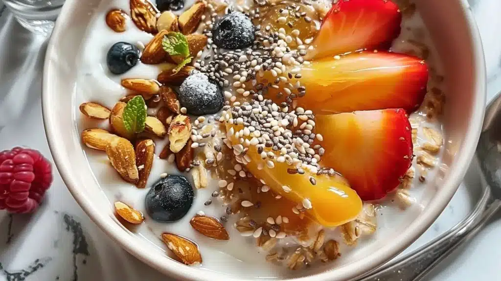 A variety of quick breakfast inspirations including smoothies, toast, and oatmeal.