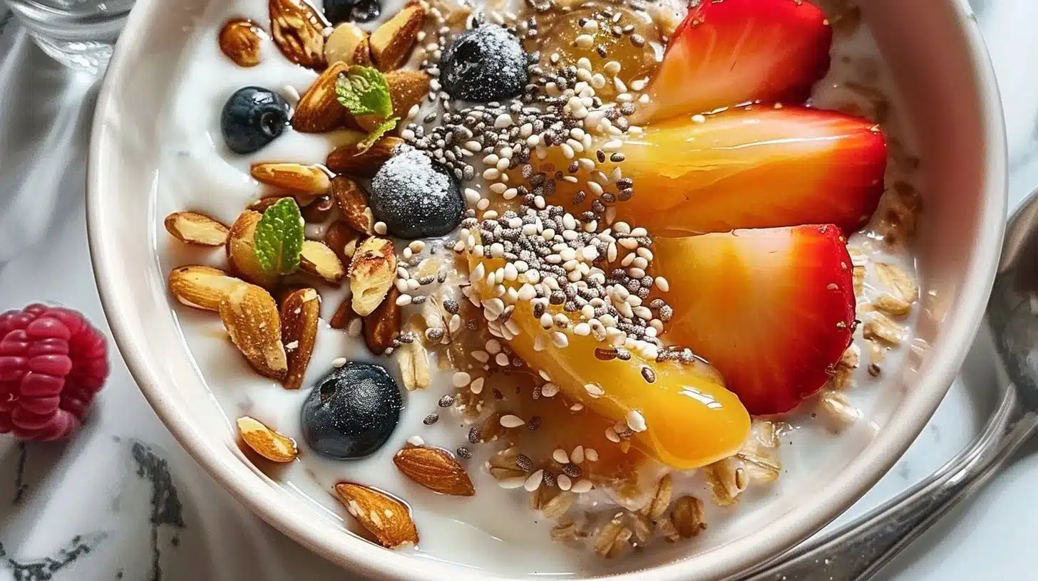 A variety of quick breakfast inspirations including smoothies, toast, and oatmeal.