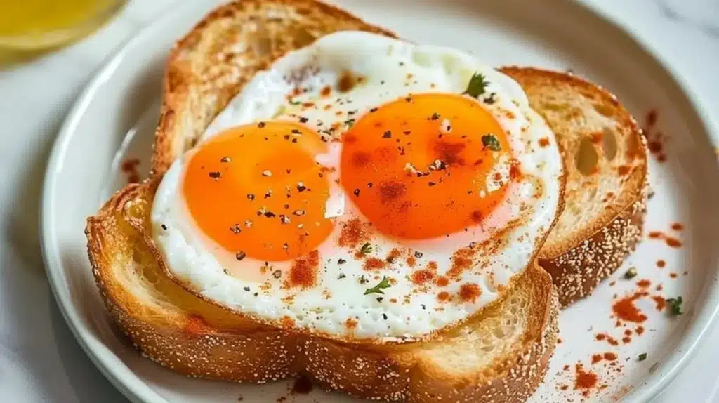 Perfectly cooked Air Fryer Egg Toast on a plate, garnished for a delicious breakfast.