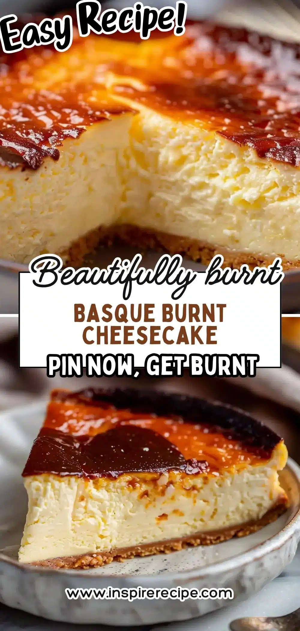 Slice of Basque Burnt Cheesecake with a caramelized top and creamy texture
