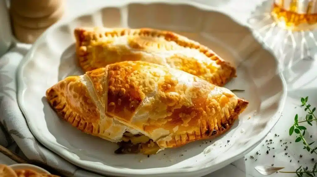 Delicious homemade Cornish pasty filled with meat and vegetables