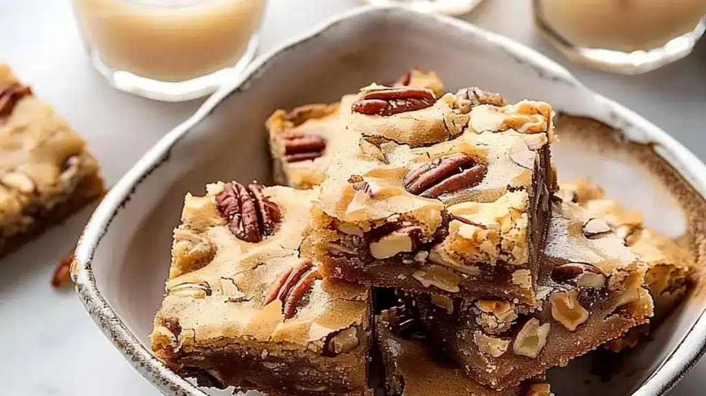 Delicious brown sugar pecan blondies fresh out of the oven