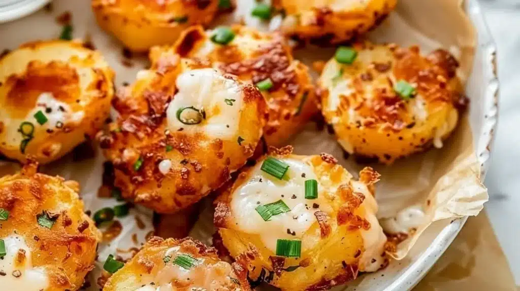 Delicious homemade cheesy potato bites served on a plate.