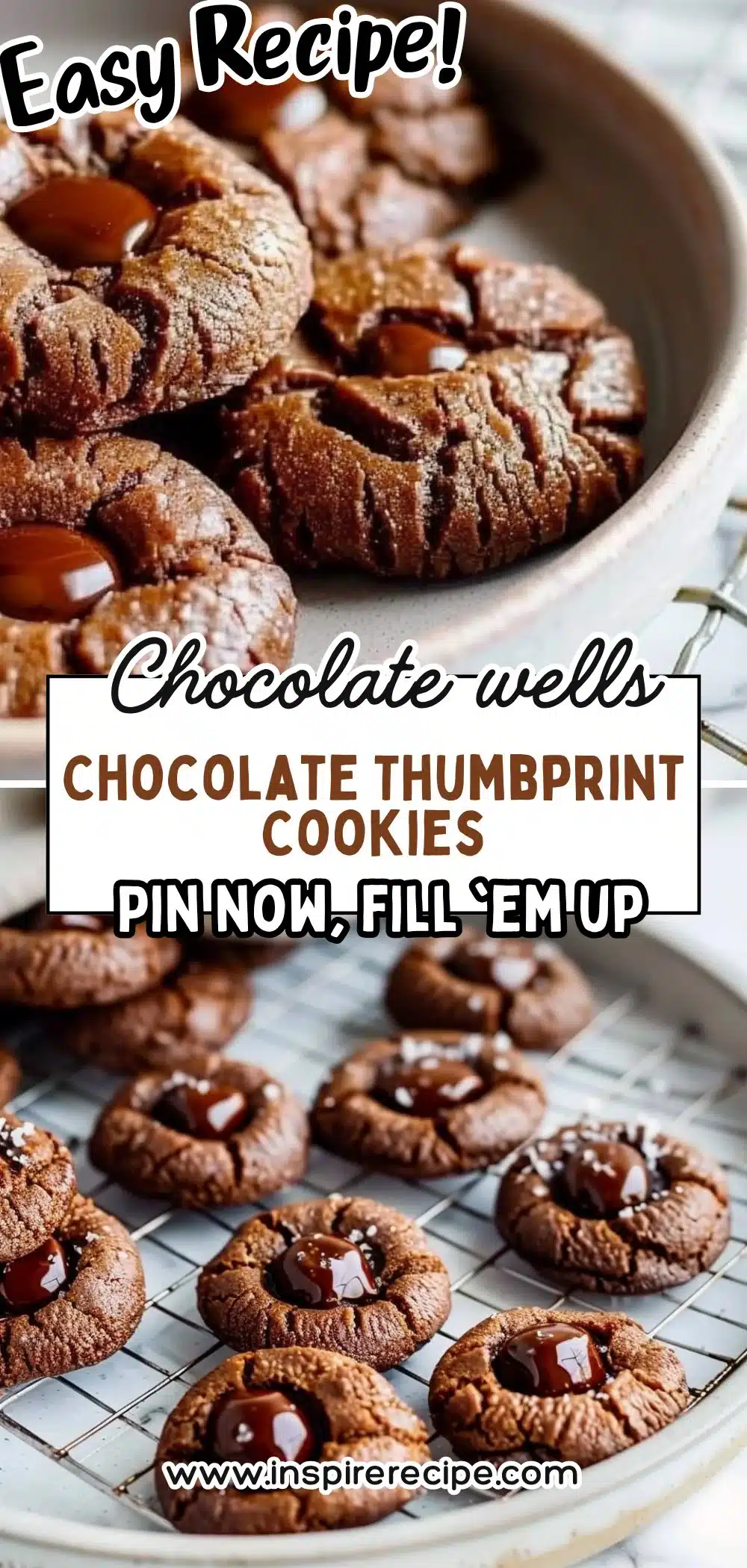 Delicious Chocolate Thumbprint Cookies with jam filling on a baking tray.