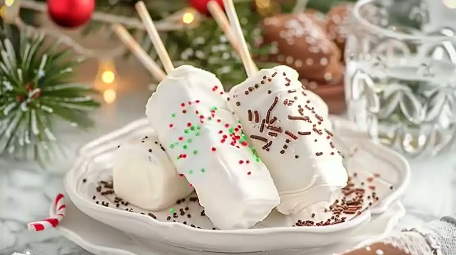 Festive Christmas marshmallow pops decorated for the holiday season