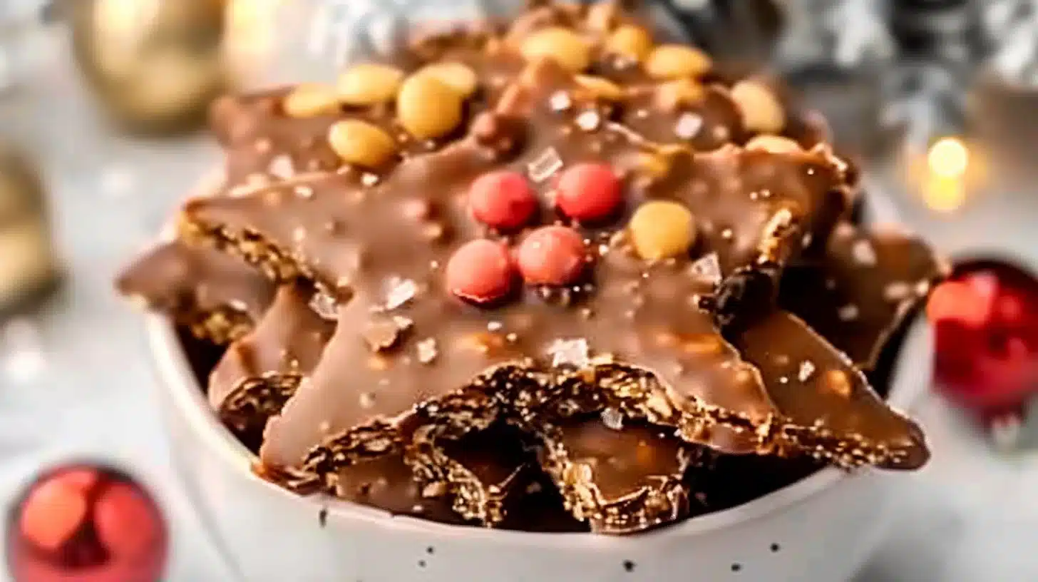 Delicious Christmas Reindeer Crack Toffee with festive decorations