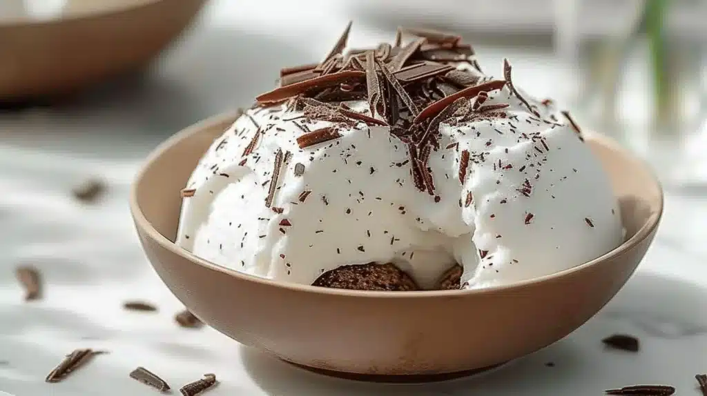 Coconut Dome dessert topped with rich chocolate glaze