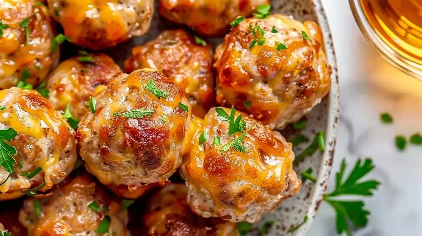 Plate of delicious cream cheese sausage balls ready to serve