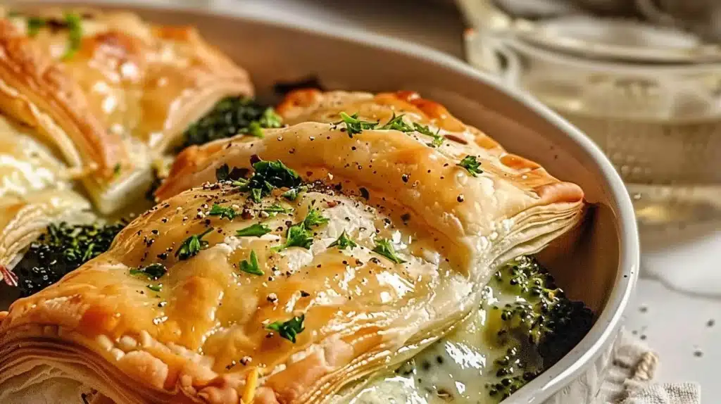 Easy cheesy broccoli puff pastry baked to perfection.