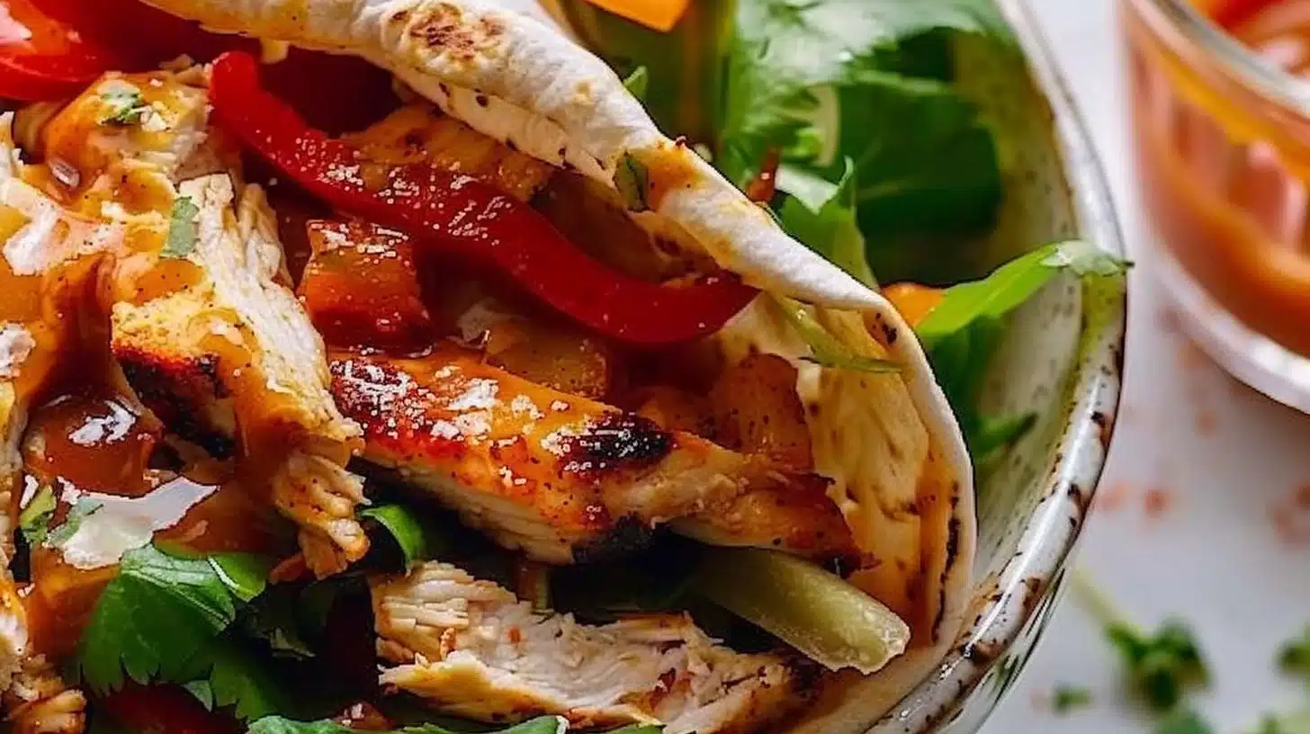 Delicious easy chicken fajita wraps with colorful veggies and grilled chicken
