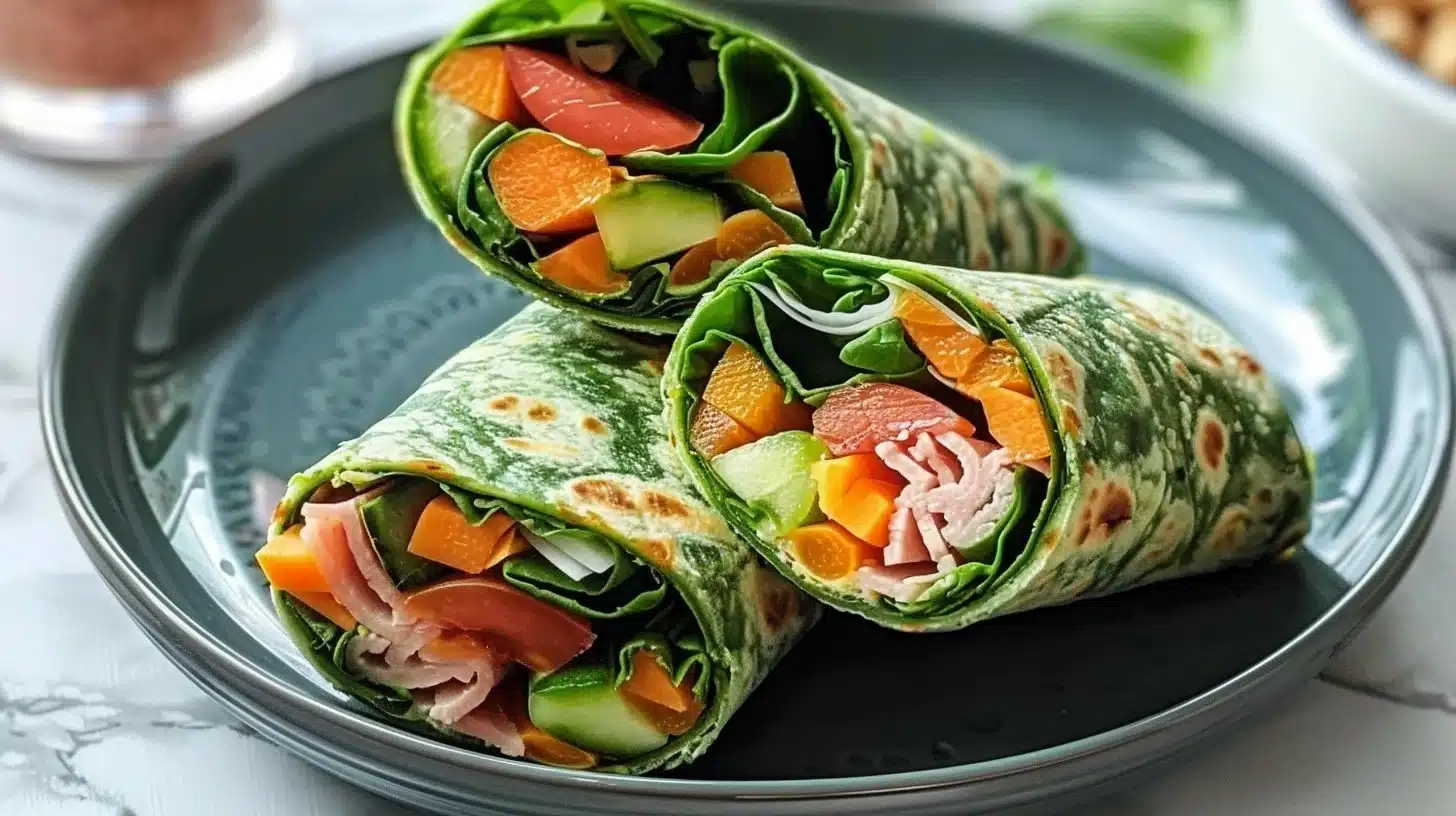 Easy ham spinach veggie wraps for a healthy and flavorful lunch option