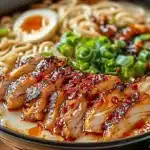 Fiery Chicken Ramen with vibrant broth and tender chicken pieces
