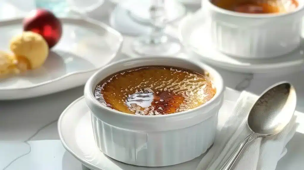 Delicious Gingerbread Crème Brûlée dessert topped with caramelized sugar.