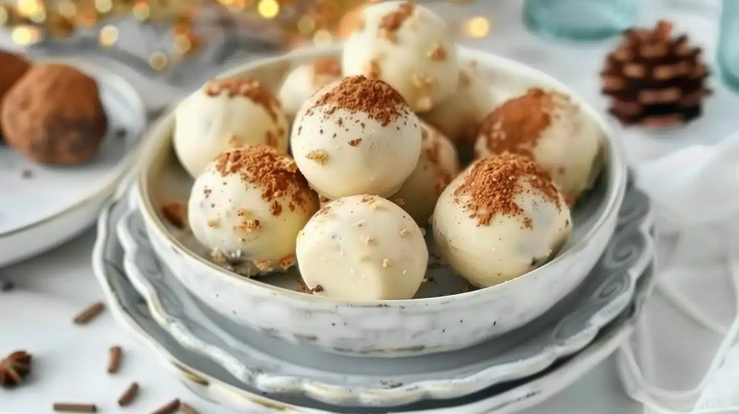 Gingerbread White Chocolate Truffles dessert on a festive plate